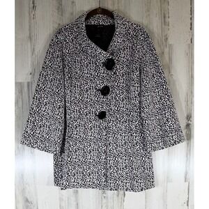 Ali Miles Jacket Large Black White Cheetah Animal Print Button Front Peplum Knit